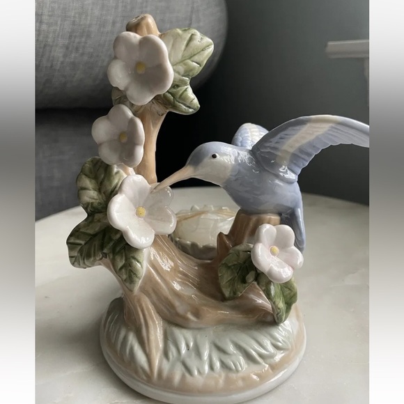 VINTAGE Hummingbird with Flowers Votive Candle Holder Ceramic Centerpiece - Picture 1 of 5